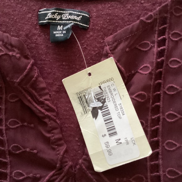Lucky Brand Maroon sleeveless top with embroidery. NWT - Picture 4 of 4